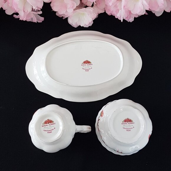 3pc Royal Albert Centennial Rose Bone China Cream Sugar and Tray Set - Picture 9 of 10